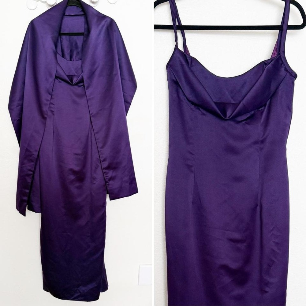 Jessica McClintock True Vintage 90s Satin Formal Prom Maxi Gown with Shawl